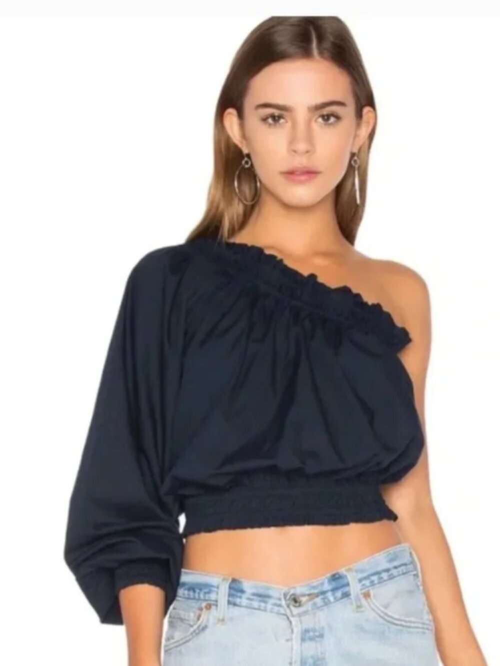 Free People Women's Navy One Shoulder Long Sleeve Size Medium